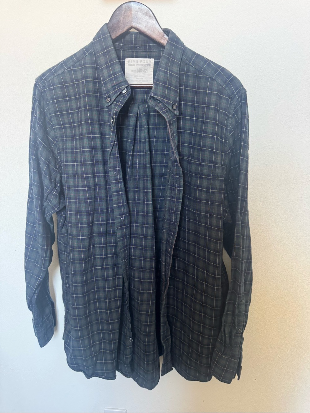 Five Four Mens Button-Down Plaid Shirt in Dark Green/Navy